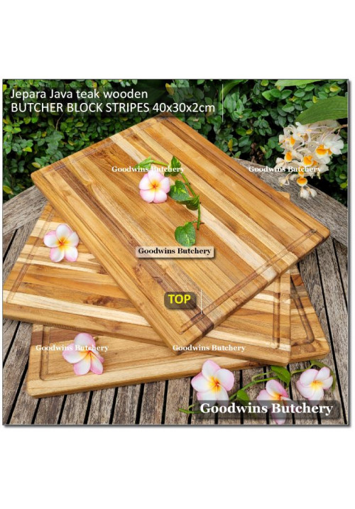 Cutting board butcher block STRIPES RECTANGLE 40x30x2cm +/-1.6kg talenan kayu jati Jepara